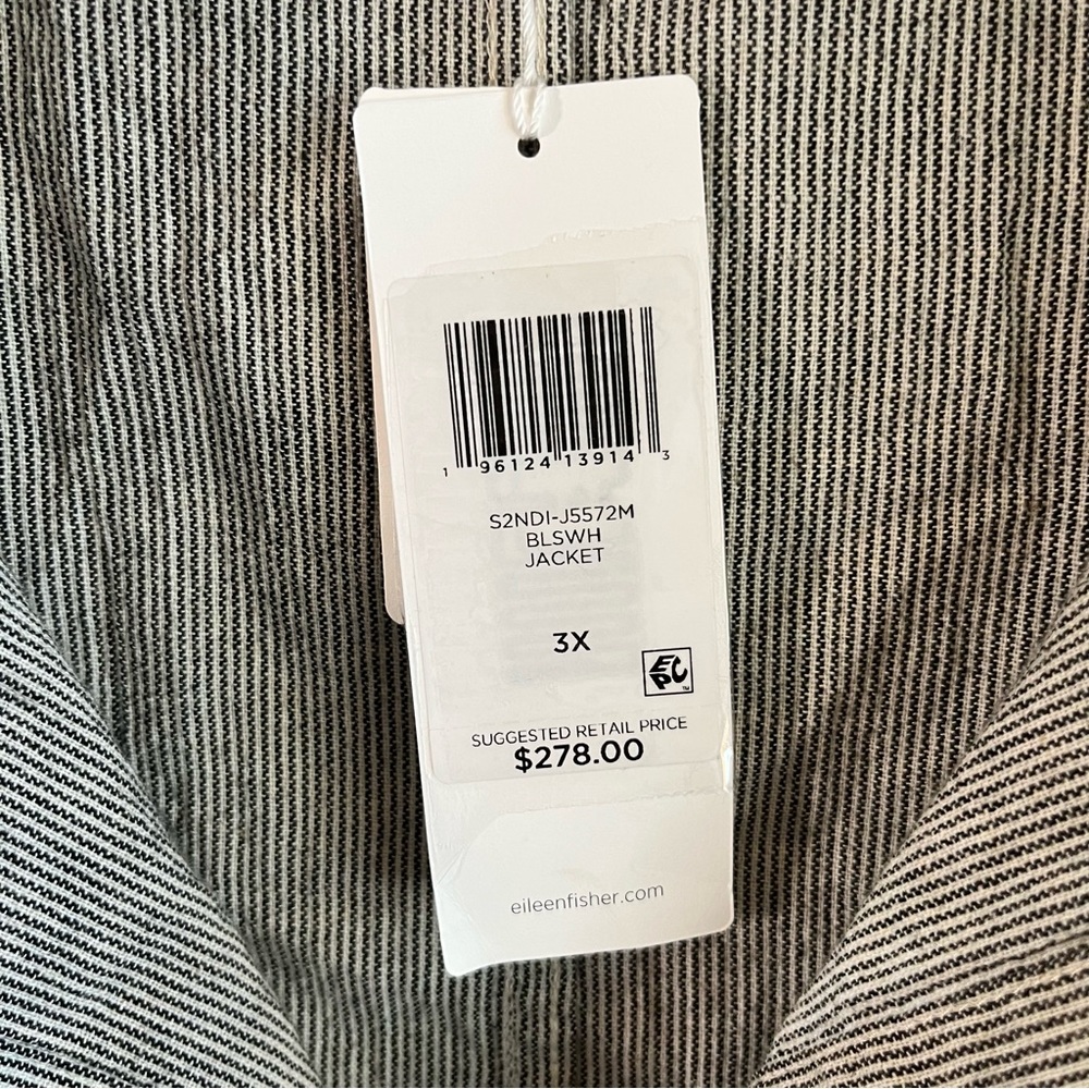 Eileen Fisher Jacket Black & White Stripe Ticking Stripe Jacket Sz 3X NWT Button - Picture 11 of 13